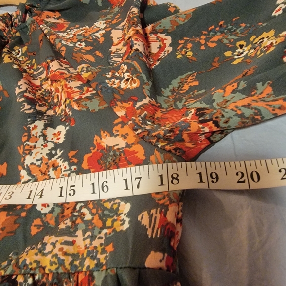 Umgee Floral Dress, Long Sleeve Maxi, Green And Orange Small - Picture 5 of 9
